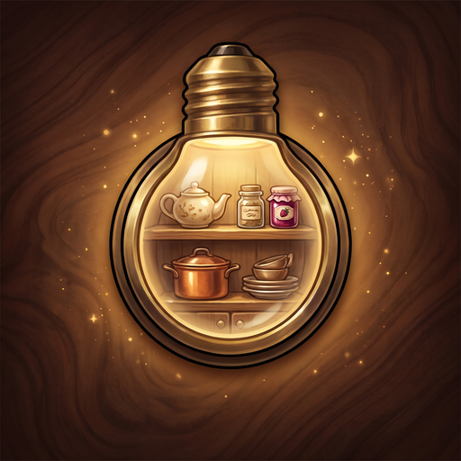 Hidden Hunt app icon: a brass lightbulb with a cosy kitchen shelf inside